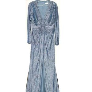 Mac Duggal Shimmering Blue Long Sleeve Gown